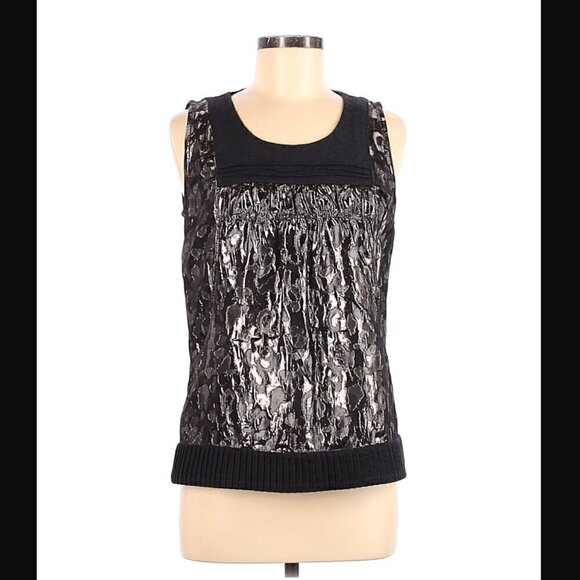 Tory Burch Tank Top 8 Lamé Wool Metallic Sleeveless Leopard Animal Black Luxury - Picture 1 of 6